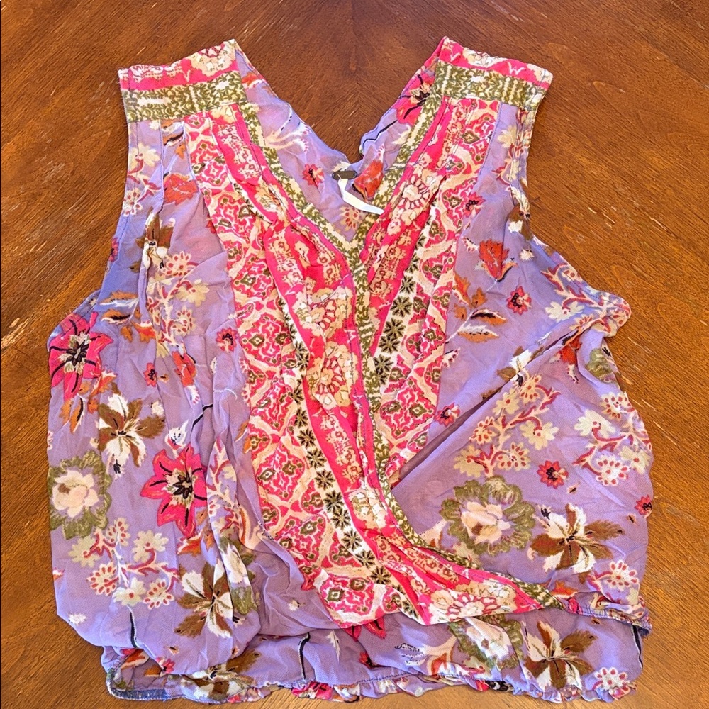 Free People Lavender Floral V-Neck Flowy Top